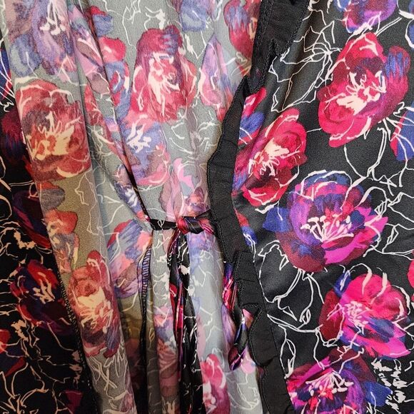 3X/4X Torrid Kimono Sleeve Midi Robe Satin Floral Black Plussize Soft Robe Tie - Picture 3 of 8